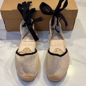 Women's Beige Espadrille Flats with Black Accents